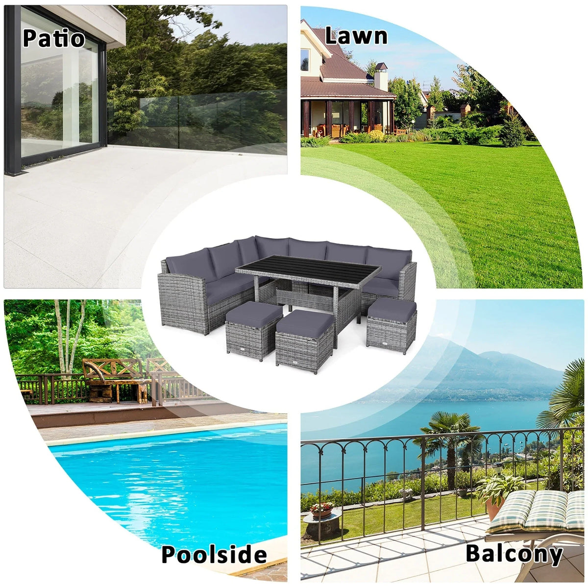 Costway 7 PCS Patio Rattan Dining Set Sectional Sofa Couch Ottoman - See Details