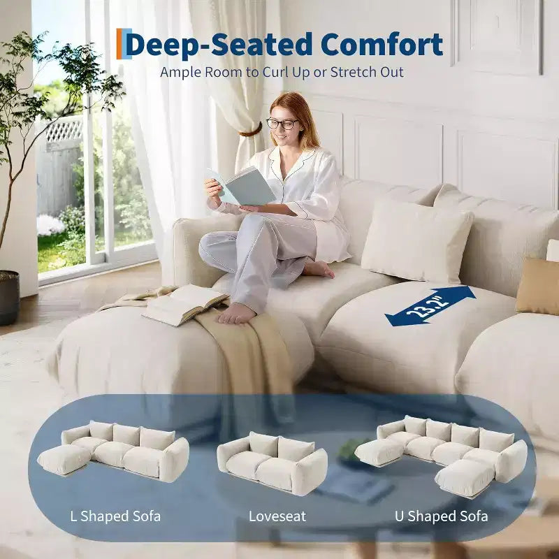 Modulares 2-Sitzer-Sofa aus Chenille-Stoff, Cloud-Sofa mit hoch belastbarem Schaumstoff, kompaktes Sofa ohne sichtbare Füße für kleine Räume