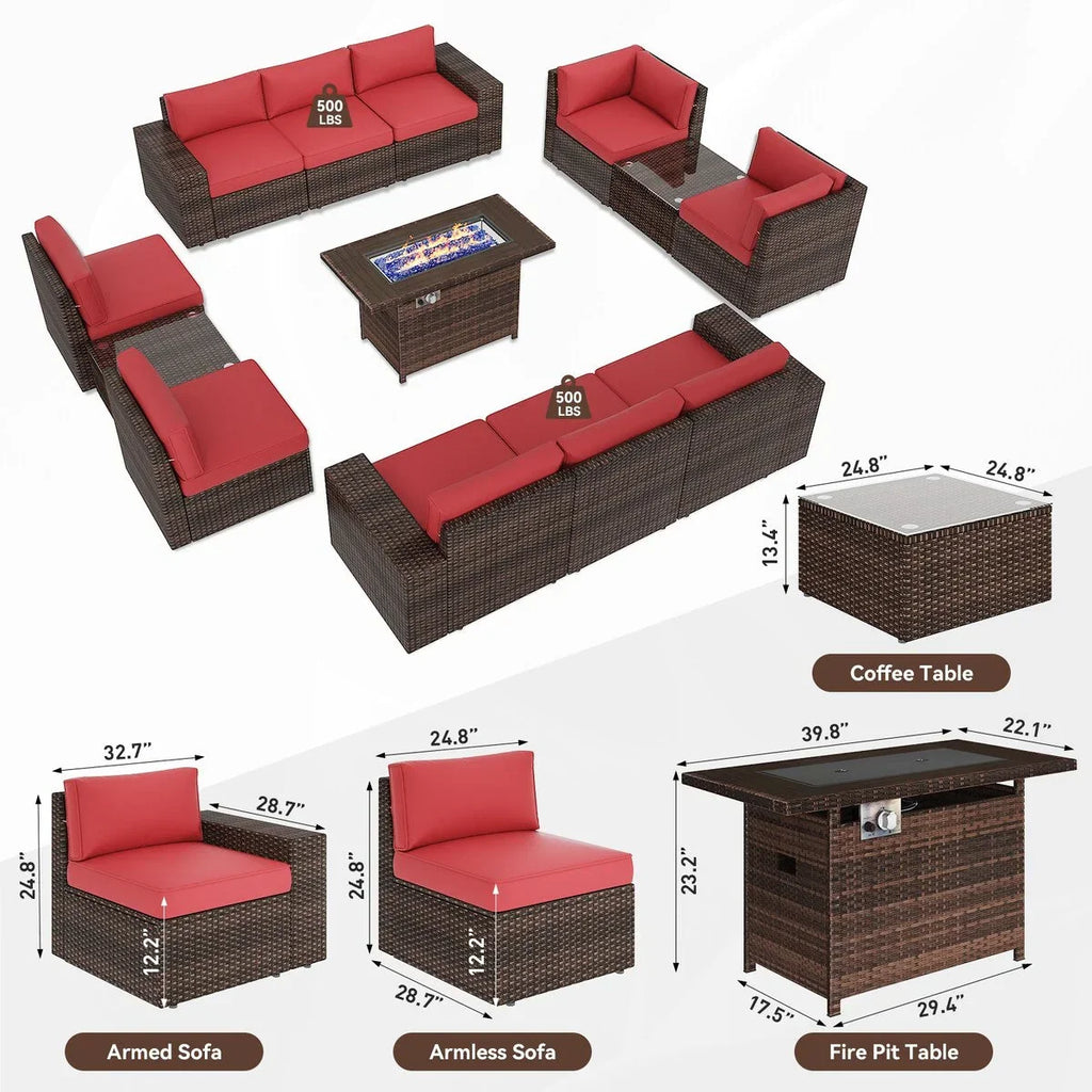 13 Pieces Patio Furniture Set with 44Fire Pit Table