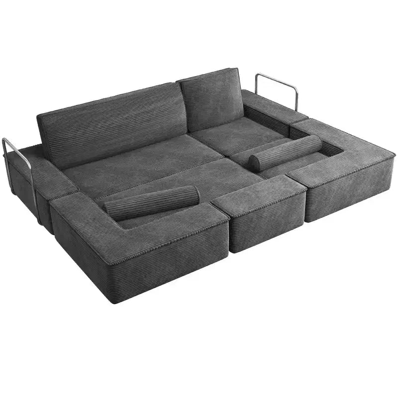 Modułowa kanapa narożna typu Cloud, wygodna sofa z sztruksu, komfortowy narożnik z głębokim siedziskiem i wysokimi poduszkami, łatwy montaż
