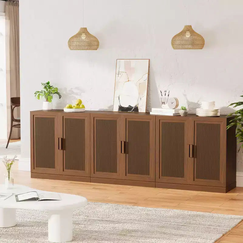 Set van 3 opbergkasten met rotandeuren en verstelbare planken - 93Lx31H