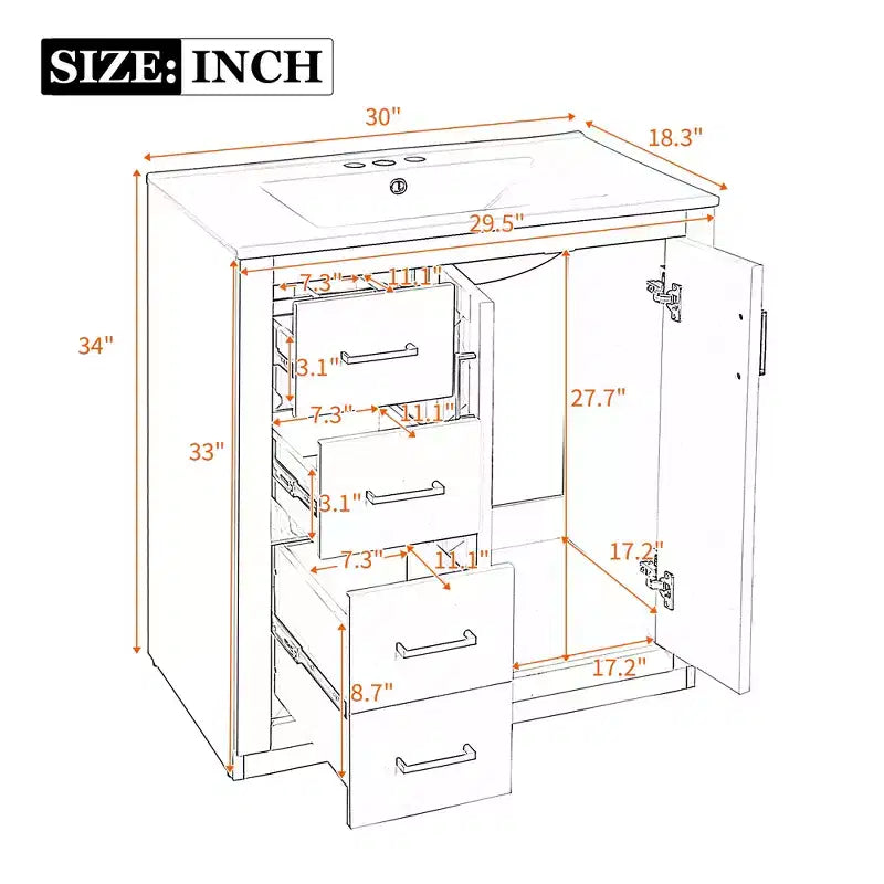 Mobile bagno da 30 con lavabo singolo, mobiletto e 3 cassetti - Nero / Blu / Verde / Indaco / Bianco