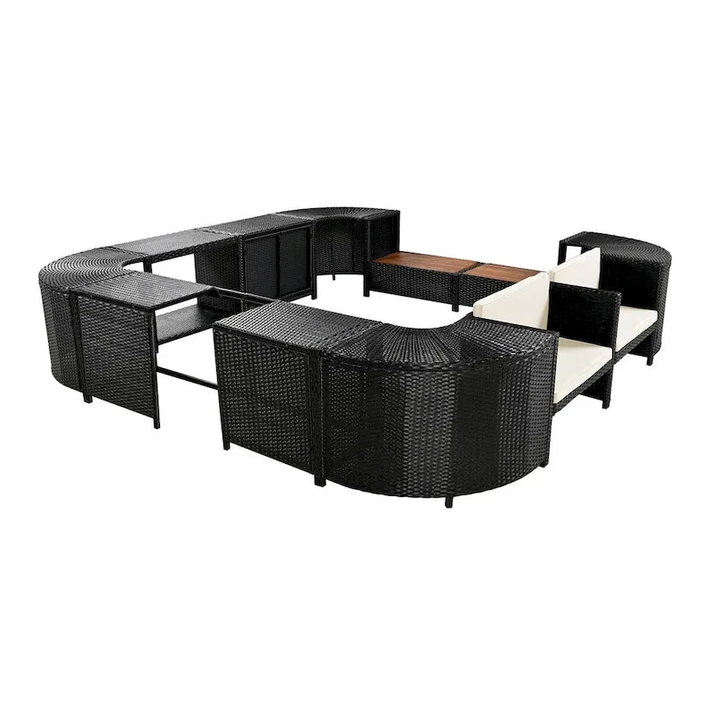Ensemble de canapé d’angle d’extérieur en rotin, cadre quadrilatéral pour spa