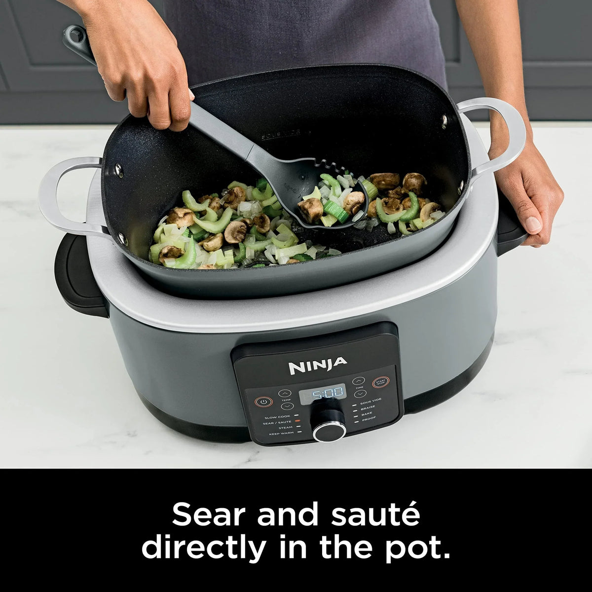Multikocher mit 8,5 Quart Fassungsvermögen, mit 8-in-1-Schongarer, Schmortopf, Dampfgarer, Glasdeckel, integriertem Löffel, ofenfestem Topf bis 500 °F