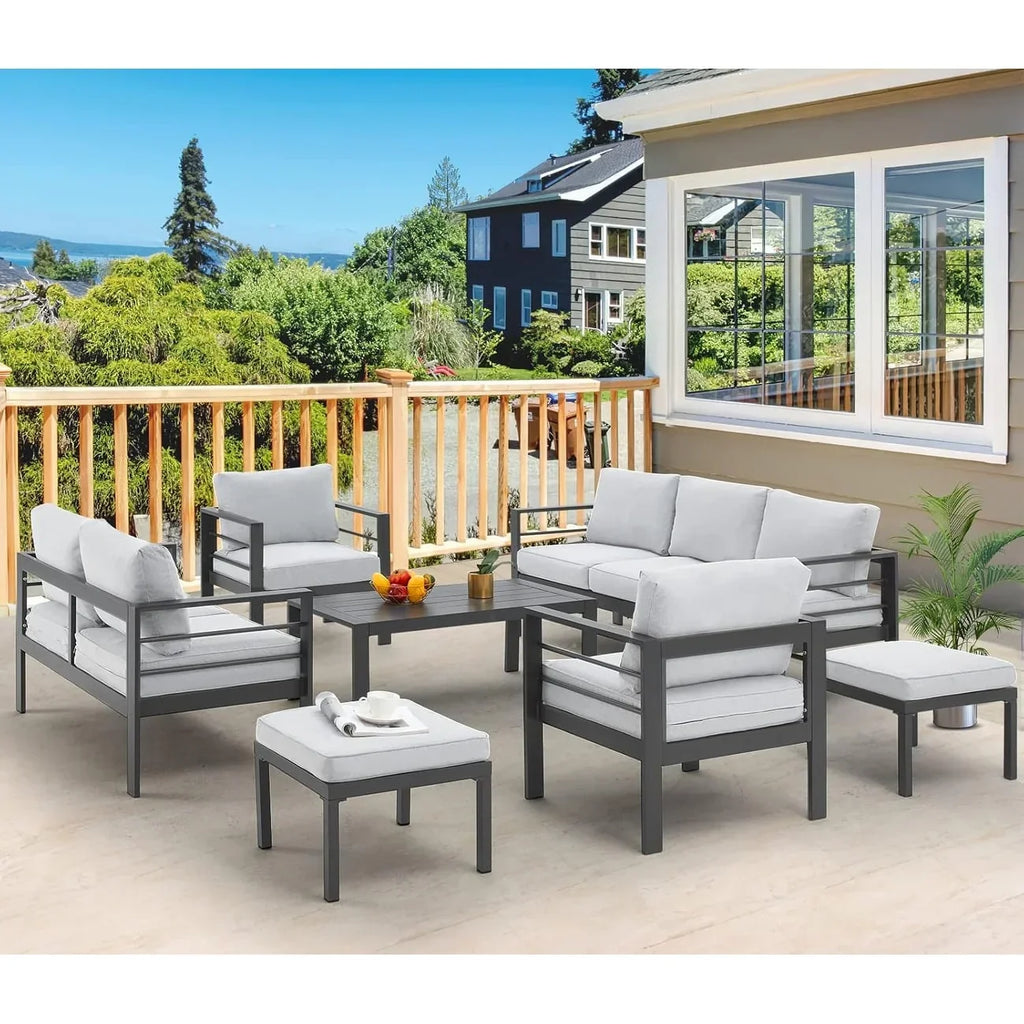 Ensemble de mobilier de terrasse en aluminium AECOJOY de 7 pièces, ensemble extérieur pour la conversation