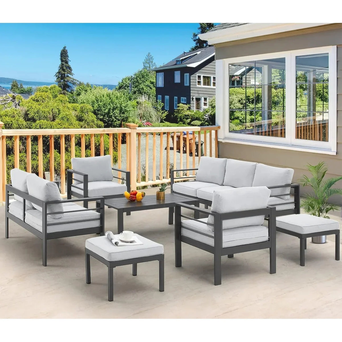 Ensemble de mobilier de terrasse en aluminium AECOJOY de 7 pièces, ensemble extérieur pour la conversation