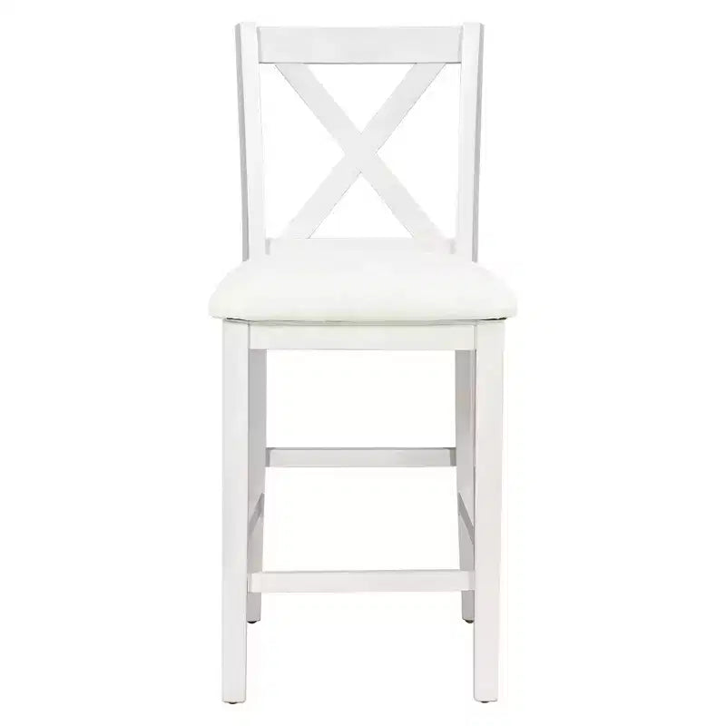Ensemble Homy Casa de table à manger et chaises à hauteur de comptoir en 5 pièces avec étagères de rangement, blanc et noyer, style ferme moderne