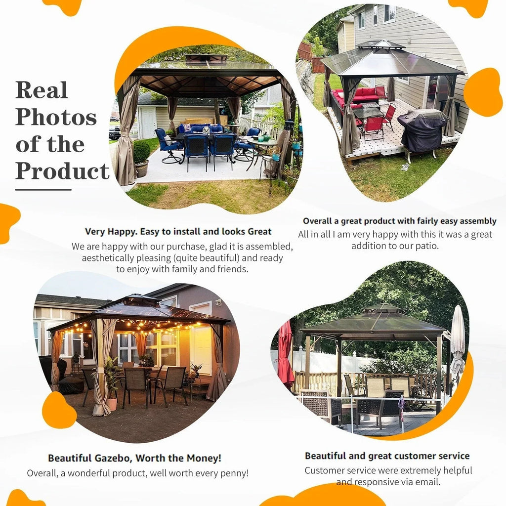 EROMMY prieel met hard dak, pergola voor buiten met dubbel dak, netten en gordijnen, robuuste overkapping voor terras, achtertuin en zwembadfeestjes