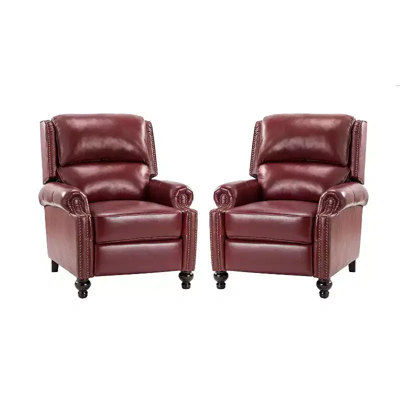 Set of 2 Elisabete Modern Wingback Genuine Leather Recliner with Vintage Nail Head Trim for Living Room and Bedroom| ART OF LIVING DESIGNS