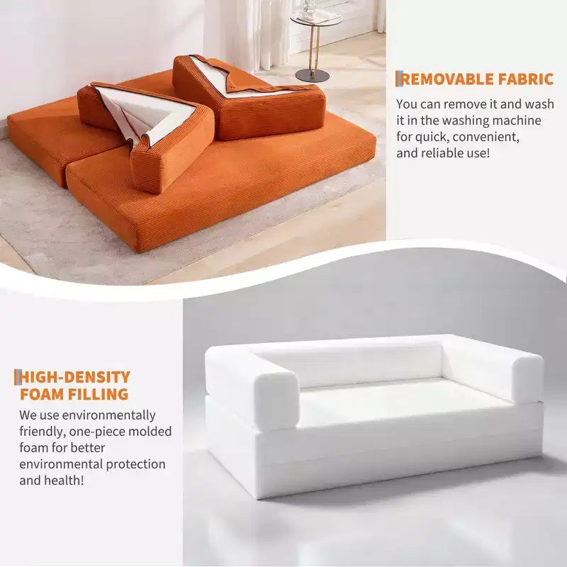 Rozkládací pohovka s lůžkem, skládací matrace a pohovka/loveseat 78.8 5 v 1, ocelový rám s pevným tvarem, manšestrový potah s polštáři