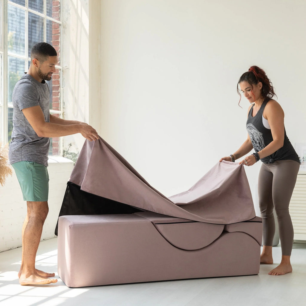 Chaise longue convertibile Avana Kami / poltrona per yoga e massaggi - pouf 2-in-1 con poltrona lounge da yoga ripiegabile estraibile nascosta, microvelluto - N/A