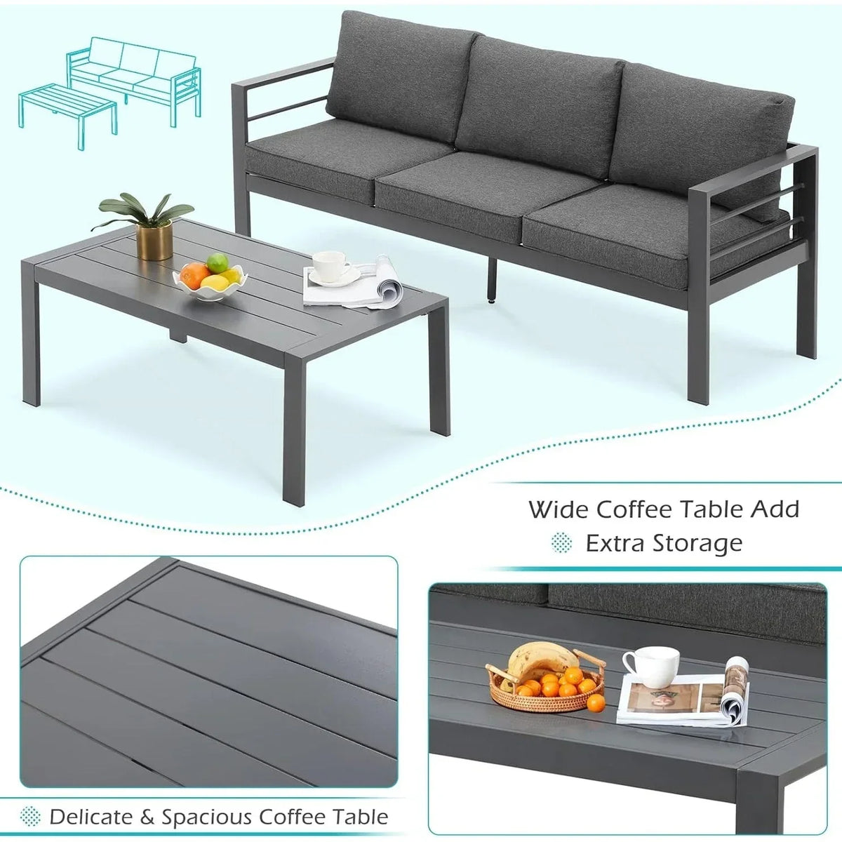 Ensemble de mobilier de terrasse en aluminium AECOJOY de 7 pièces, ensemble extérieur pour la conversation
