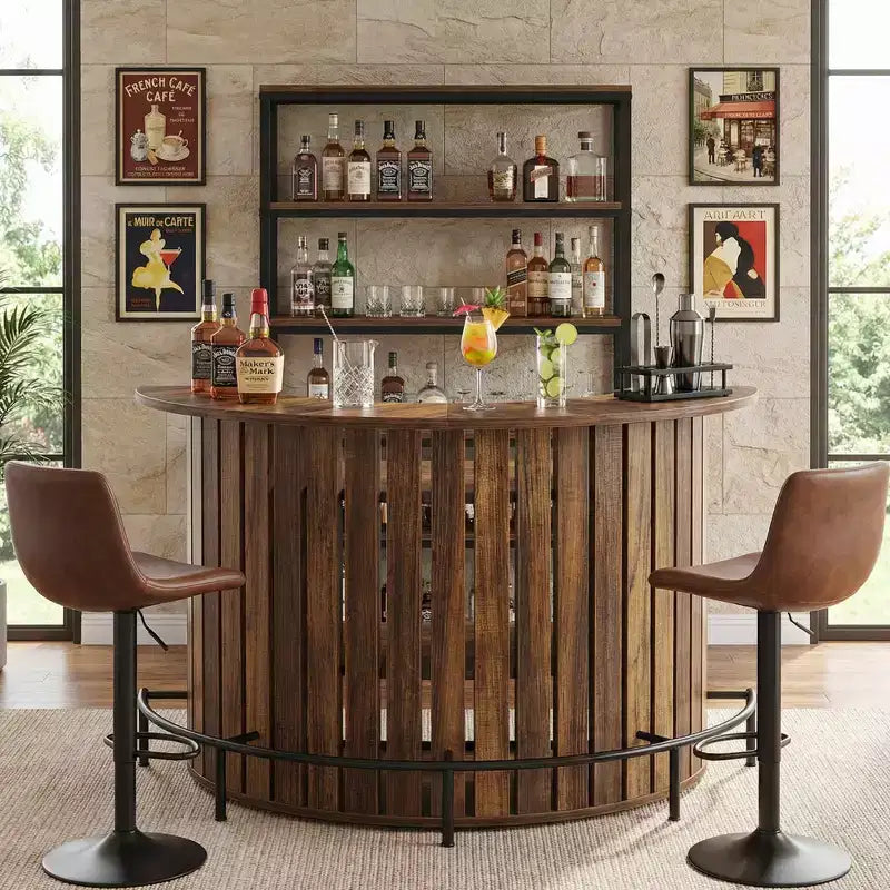 Bogenförmiger 4-stufiger Aufbewahrungs-Minibartisch, moderner rustikaler Hausbar-Schrank mit Fußstütze und MDF-Konstruktion