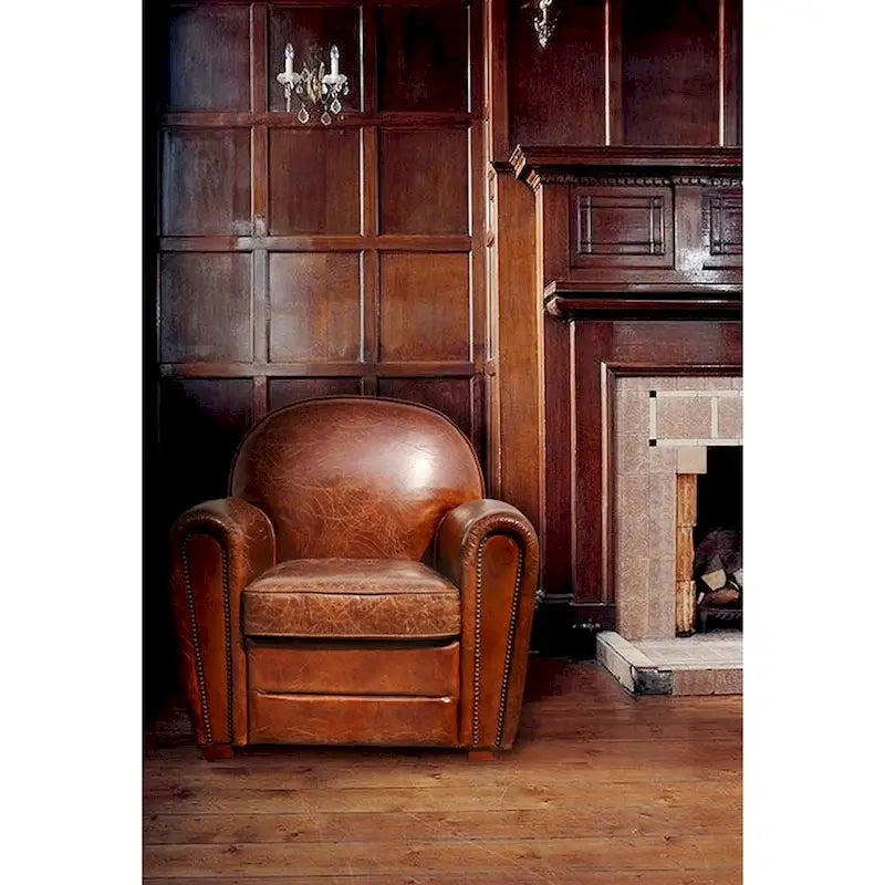 Fauteuil club Paris Pasargad Home en cuir véritable, marron