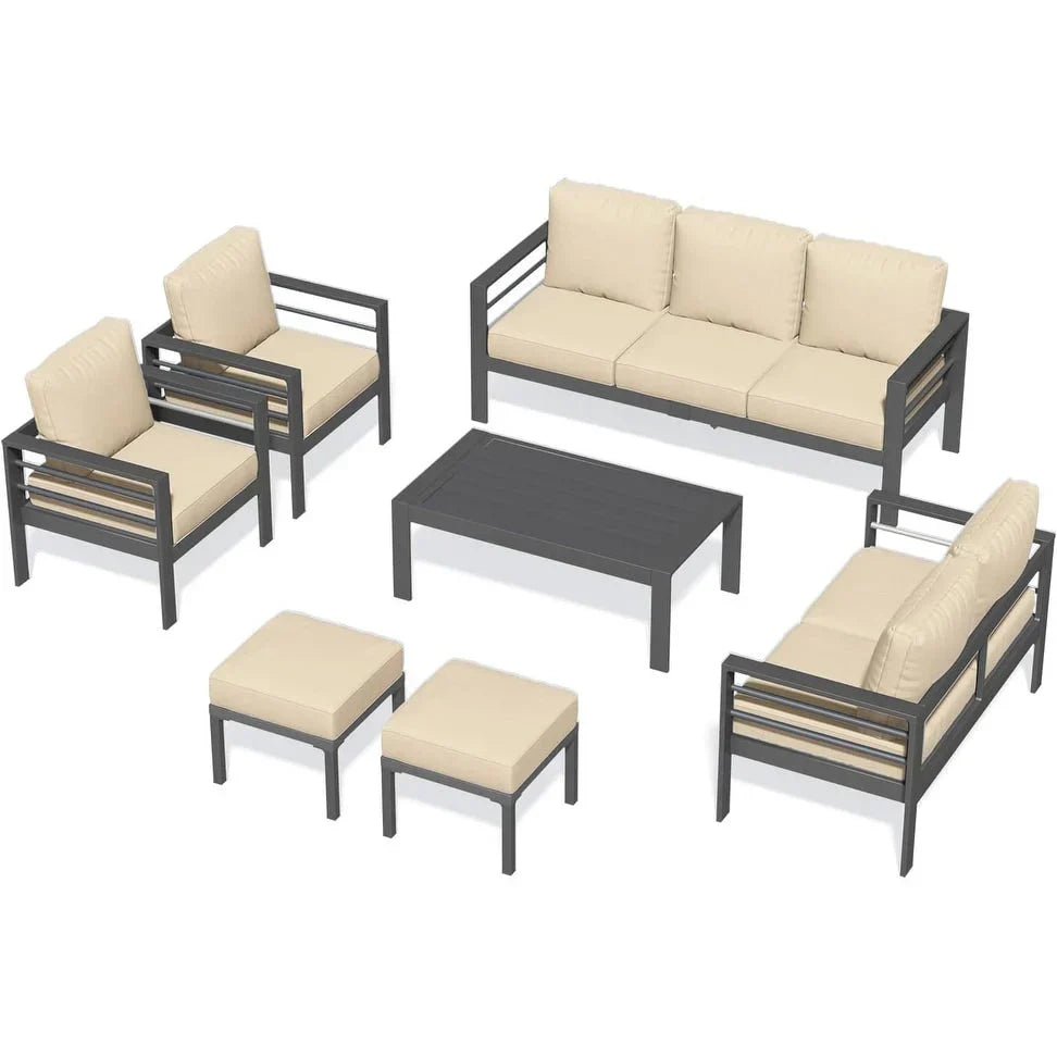 Ensemble de mobilier de terrasse en aluminium AECOJOY de 7 pièces, ensemble extérieur pour la conversation