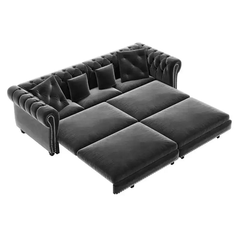 Rozkładana sofa 3 w 1 Whisen Velvet typu king-size z ruchomym podnóżkiem i pikowanym wzorem