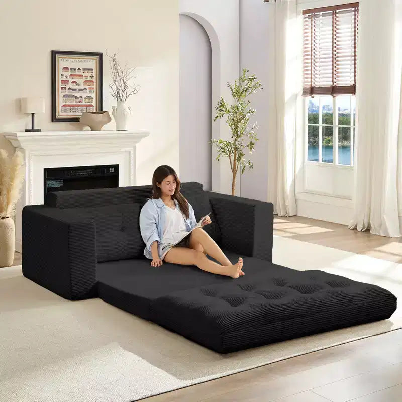 Canapé-lit futon convertible 2-en-1 Mjkone de 71 po, canapé deux places convertible pliable en tissu côtelé avec boutons capitonnés, gain de place