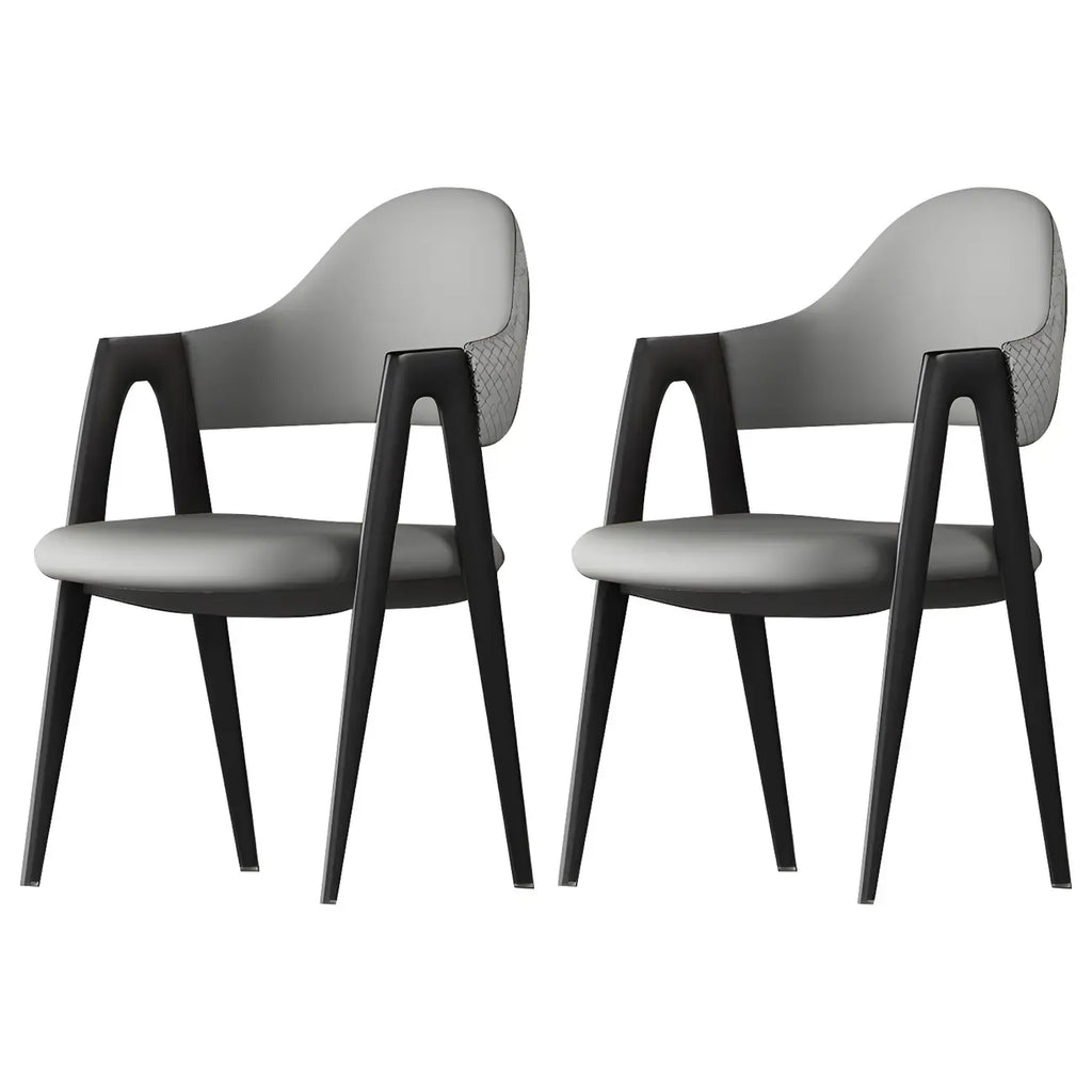 Chaise de salle à manger moderne en cuir, avec accoudoirs, dossier ouvert incurvé