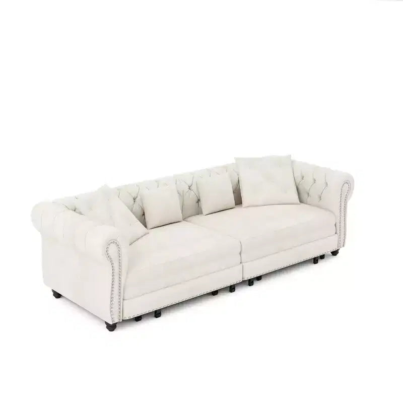 Rozkładana sofa 3 w 1 Whisen Velvet typu king-size z ruchomym podnóżkiem i pikowanym wzorem