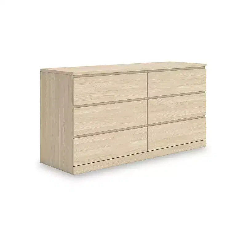 Signature Design by Ashley Nowoczesna komoda Onita z 6 szufladami, komoda z naturalnym brązowym wykończeniem drewnianym i konstrukcją bez uchwytów