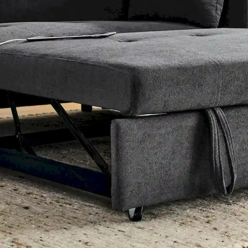 Canapé-lit escamotable 54, canapé-lit inclinable 2 places avec rangement, coussin lombaire et prise USB