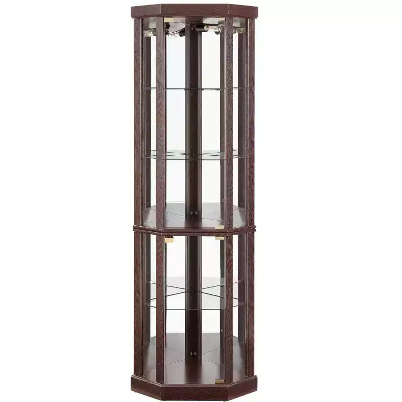 Vitrine d'angle avec portes et étagères en verre, meuble d'exposition d'angle pour le salon