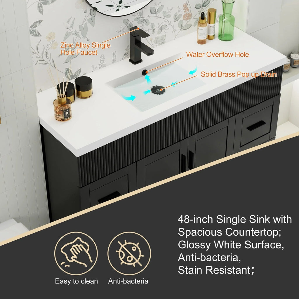 Conjunto de móvel de casa de banho Wavy Line 30/36/48 com lavatório e torneira