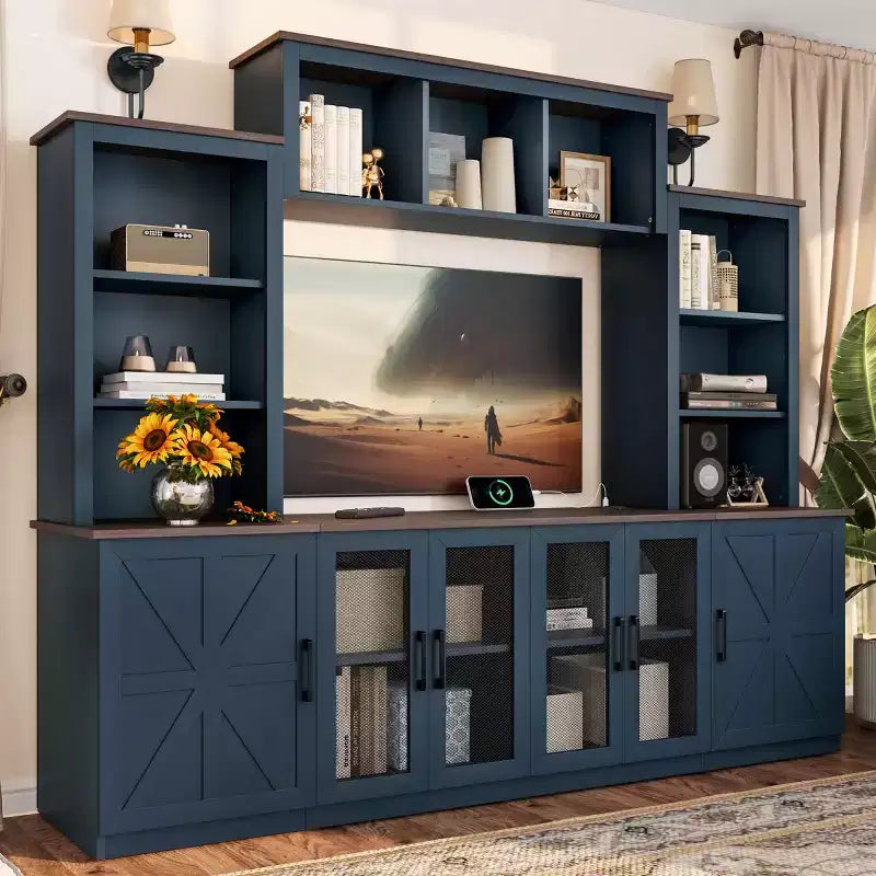 Moderne tv-kast voor een 55-inch tv met oplaadstation, mediaconsole met grote opbergkasten, entertainmentcentrum voor de woonkamer-Panipeachy
