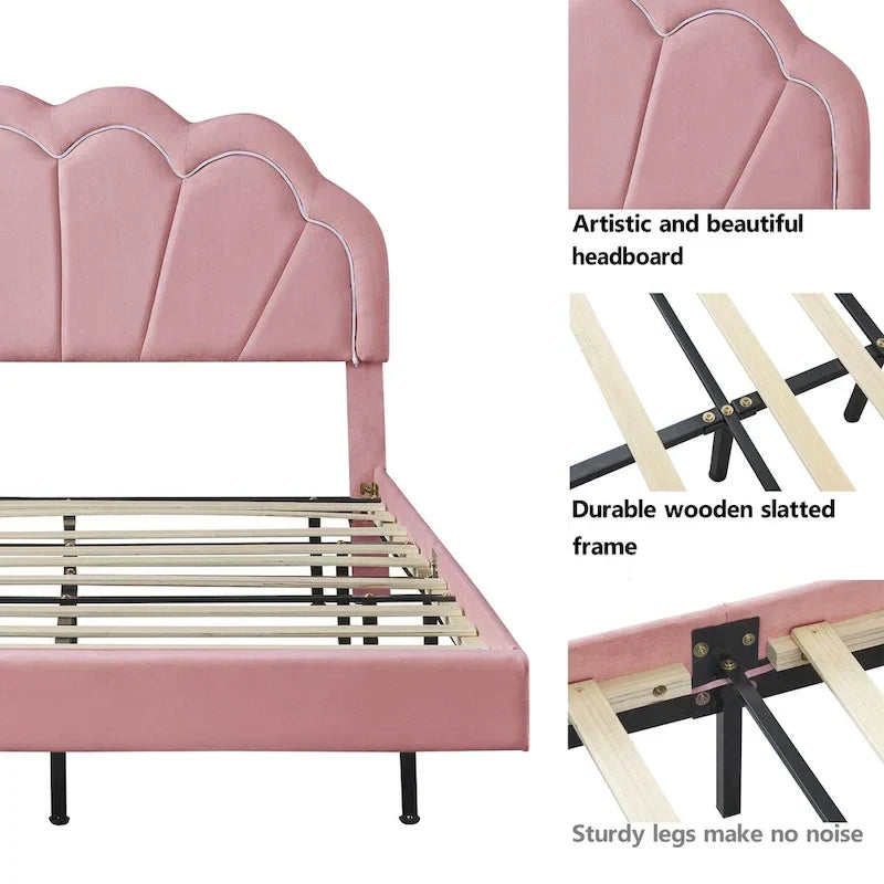 2-Pieces Bedroom Sets Full LED Platform Bed with Storage Ottoman