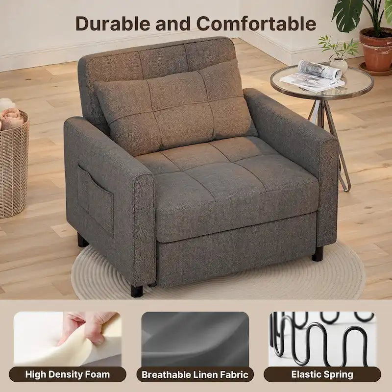 Sofá-cama 3 em 1 com cadeira-cama extraível, sofá-cama convertível, ajustável e dobrável, estofado