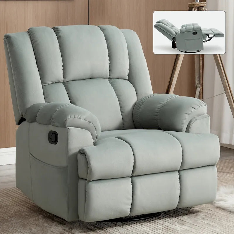 Green Oversized Manual Recliner with Swivel, Rocking, and Fabric Upholstery