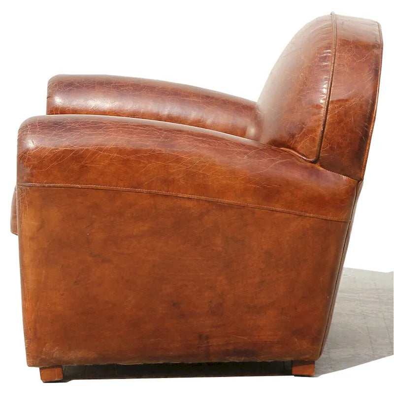 Fauteuil club Paris Pasargad Home en cuir véritable, marron
