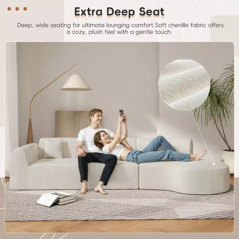 Nowoczesna narożna sofa z szezlongiem, 140 cali, zestaw 3-częściowy, do salonu