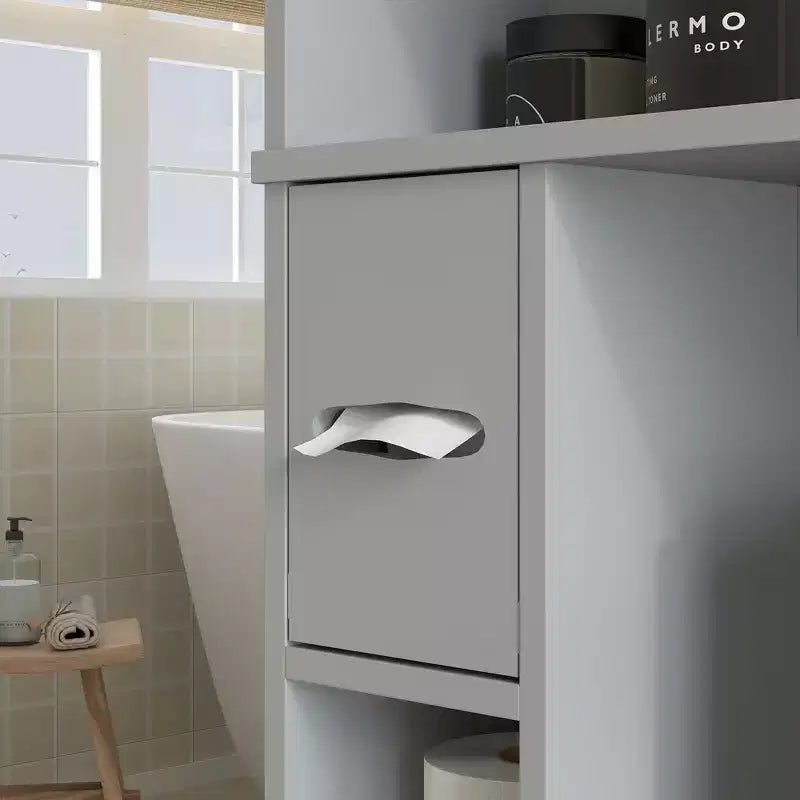 HOMCOM Aufbewahrungsschrank über der Toilette, moderner Badezimmer-Organizer über der Toilette mit 2 Türen und Toilettenpapierhalter, freistehender Platzsparer