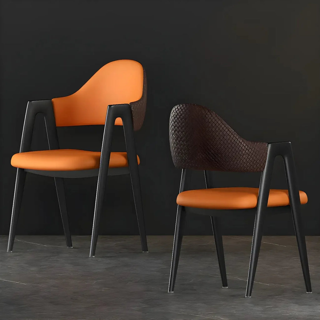 Chaise de salle à manger moderne en cuir, avec accoudoirs, dossier ouvert incurvé