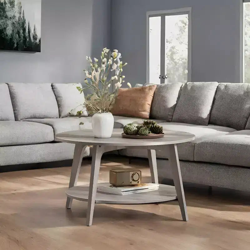 Runder Couchtisch in Honigbraun mit 2 Ablageebenen, 31,5 x 17,7 Zoll, ideal für das Wohnzimmer