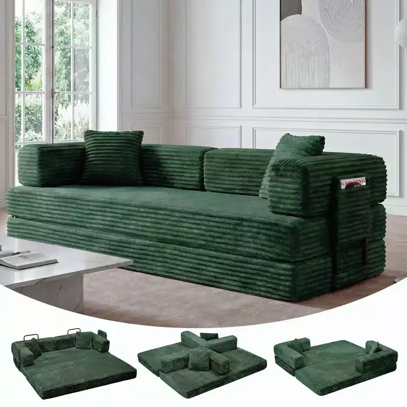 80,7-calowa rozkładana sofa 5 w 1 – sztruks, 544 kg, bez montażu