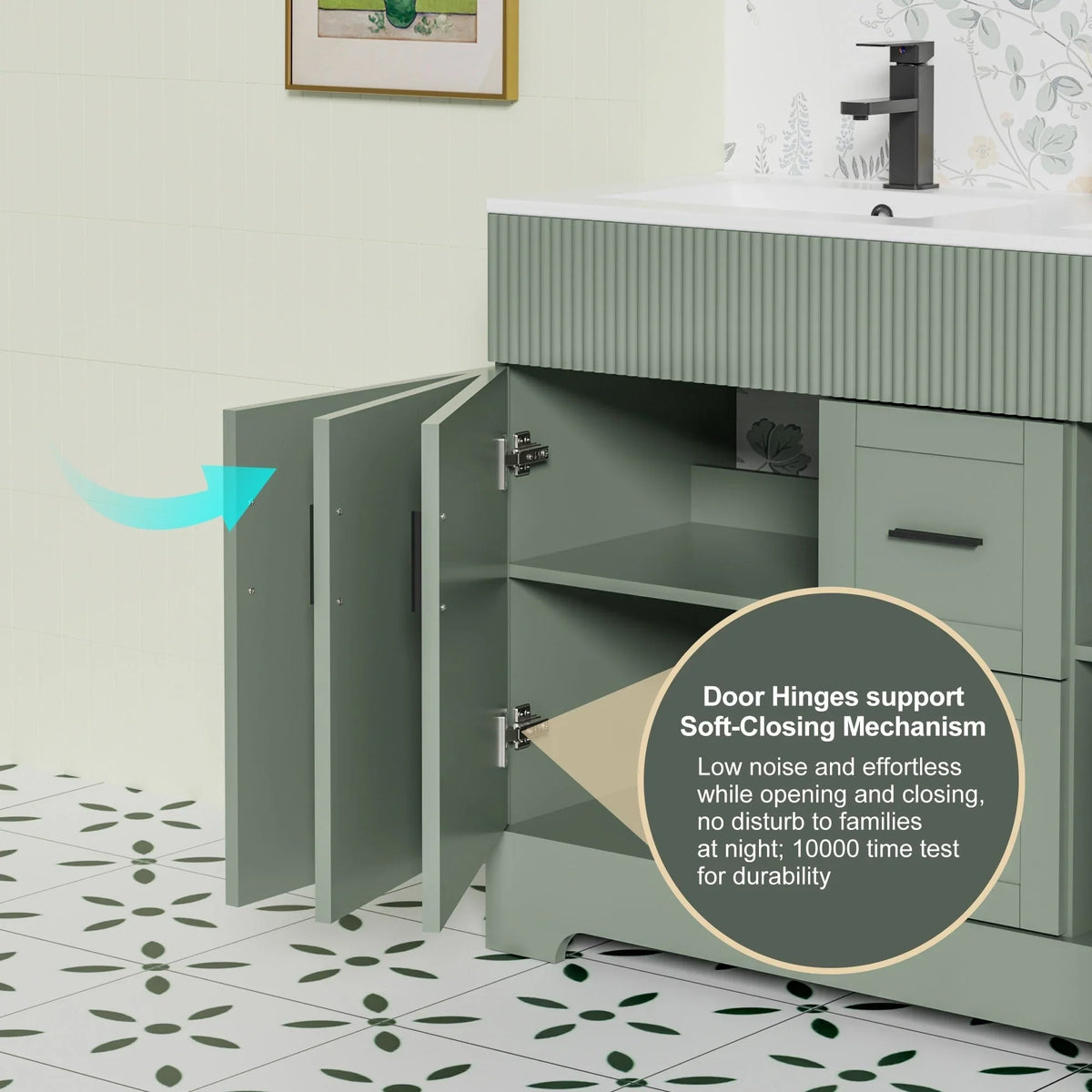 Conjunto de móvel de casa de banho Wavy Line 30/36/48 com lavatório e torneira