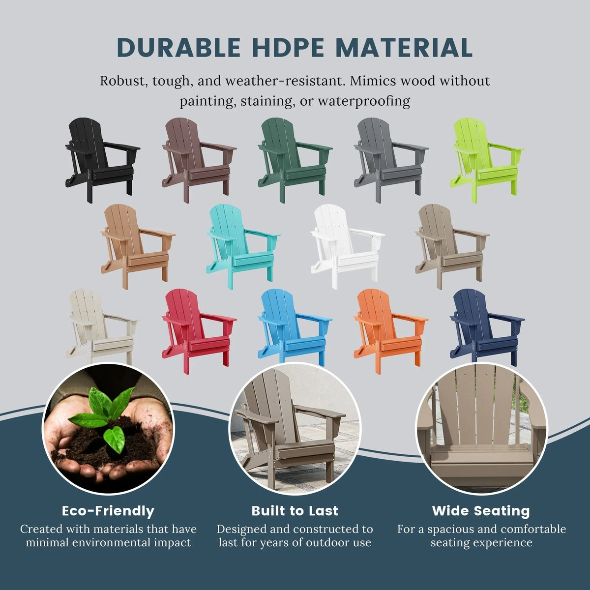 Polytrends Laguna Fade Resistant All Weather Outdoor Patio Folding Adirondack Chair