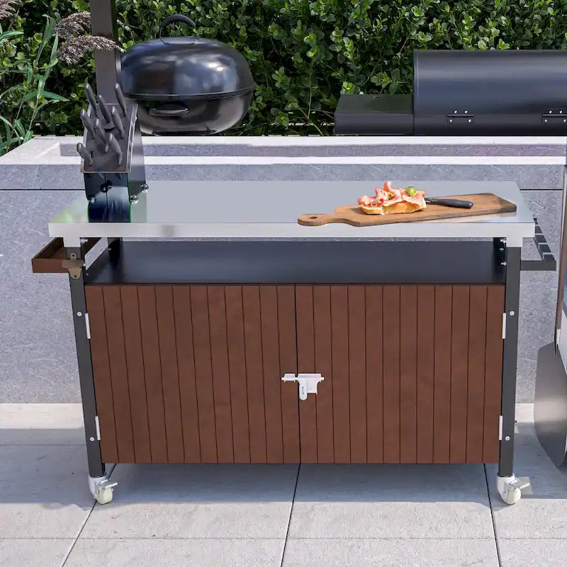 Chariot de barbecue extérieur avec plateau en acier inoxydable (tabouret non inclus)