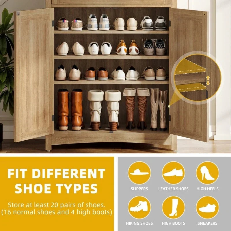 Moasis 5-tier 20 Pair Shoe Storage Cabinet with Double Doors for Entryway