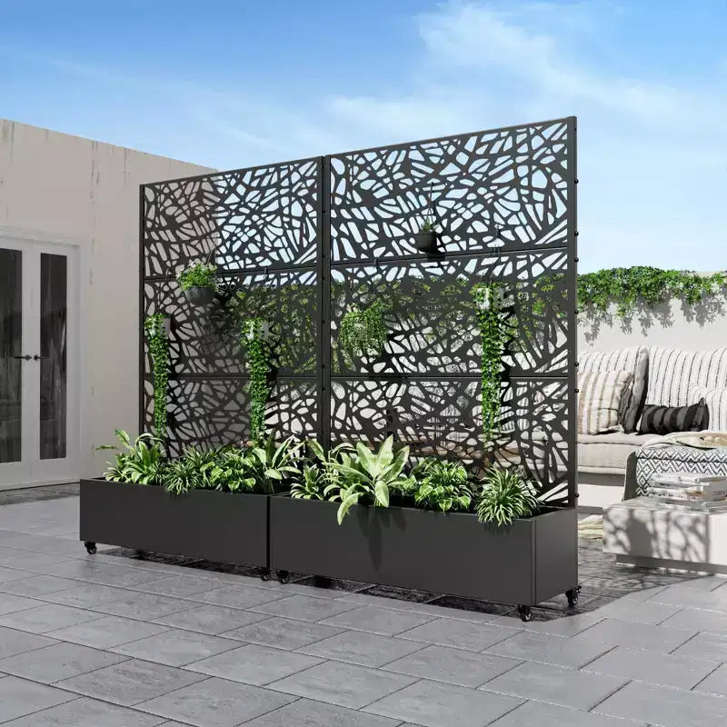 Jardinière MAYEERTY avec treillis, filet en fer noir, style 01, 72x47x16 po, ensemble de 3 pièces