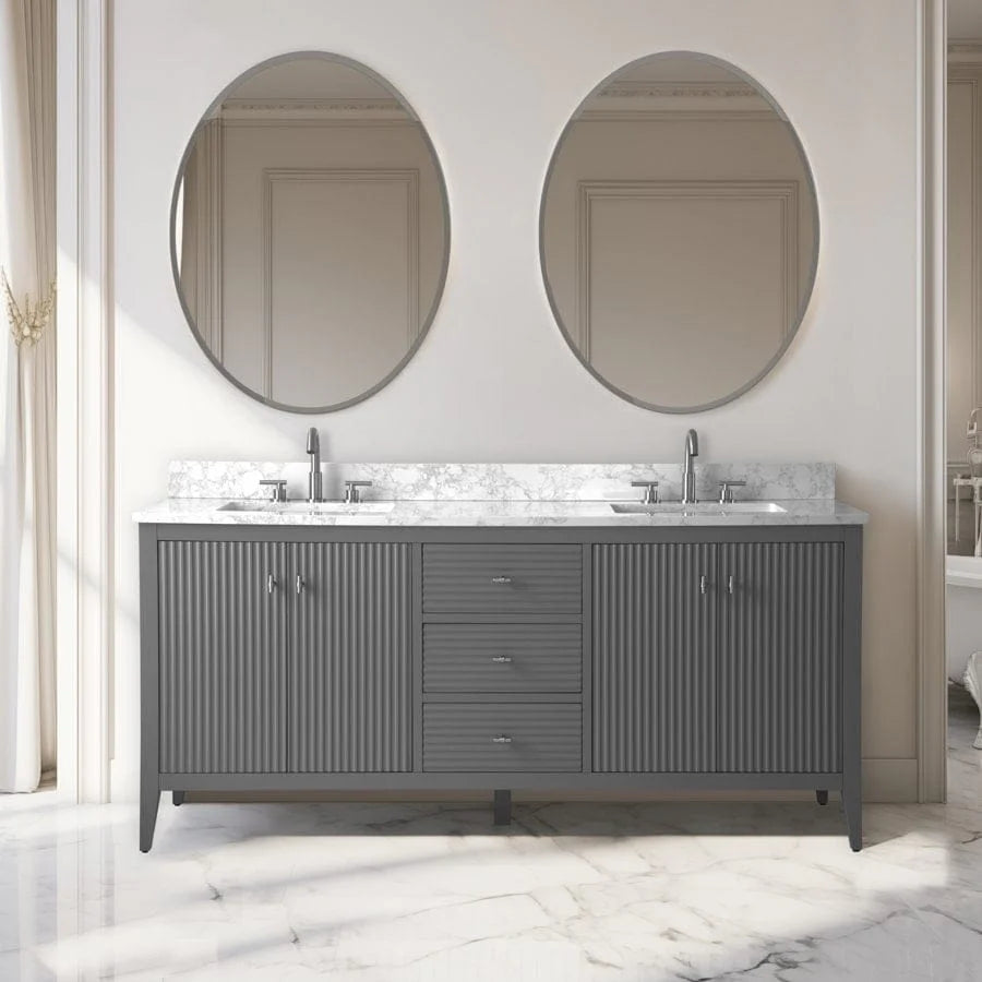 Vanity Art 72 Double Sink Bathroom Vanity Cabinet with Engineered Marble Top