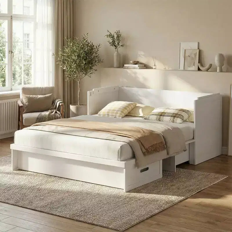 Mjkone umwandelbares Murphy-Schrankbett in Queen-Size mit Matratze, USB-Ladefunktion und Aufbewahrungsschubladen