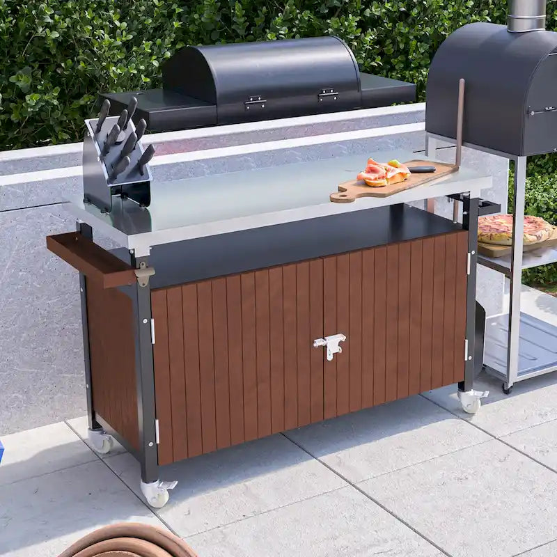 Chariot de barbecue extérieur avec plateau en acier inoxydable (tabouret non inclus)