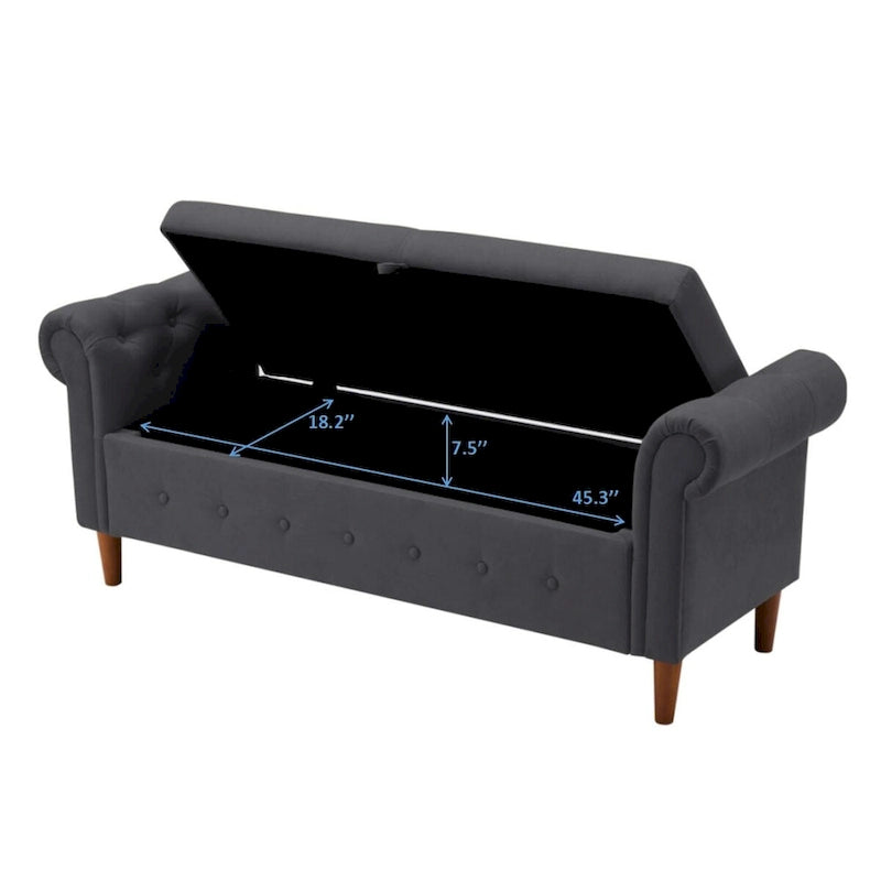 Panca contenitore per camera da letto, per fondo letto, con braccioli arrotondati, rivestita in velluto, pouf-divano lungo