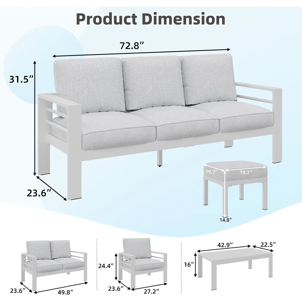 Ensemble de mobilier de terrasse en aluminium AECOJOY de 7 pièces, ensemble extérieur pour la conversation