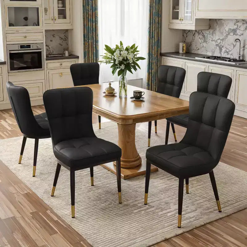 Bekrvio eetkamerstoelen, set van 6, moderne bekleding van imitatieleer met hoge rugleuning, metalen poten, armloze keukenstoelen voor woonkamer en eetkamer