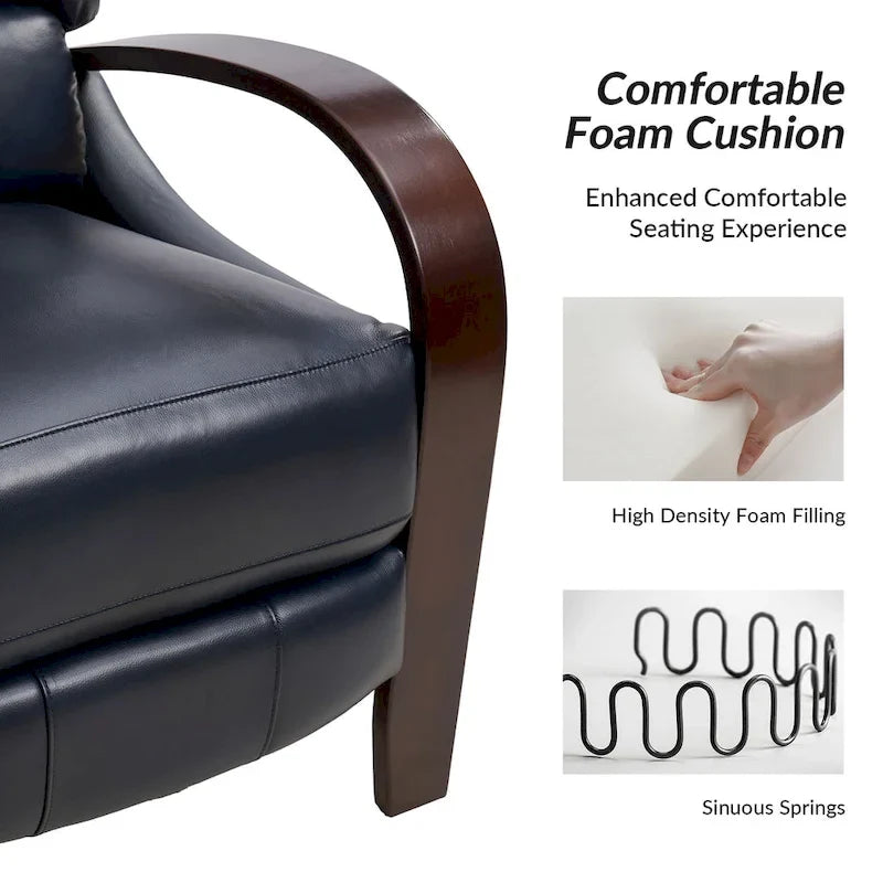 Alex mid-century moderne handmatige relaxfauteuil van echt sigarenkleurig leer met gebogen houten armleuningen