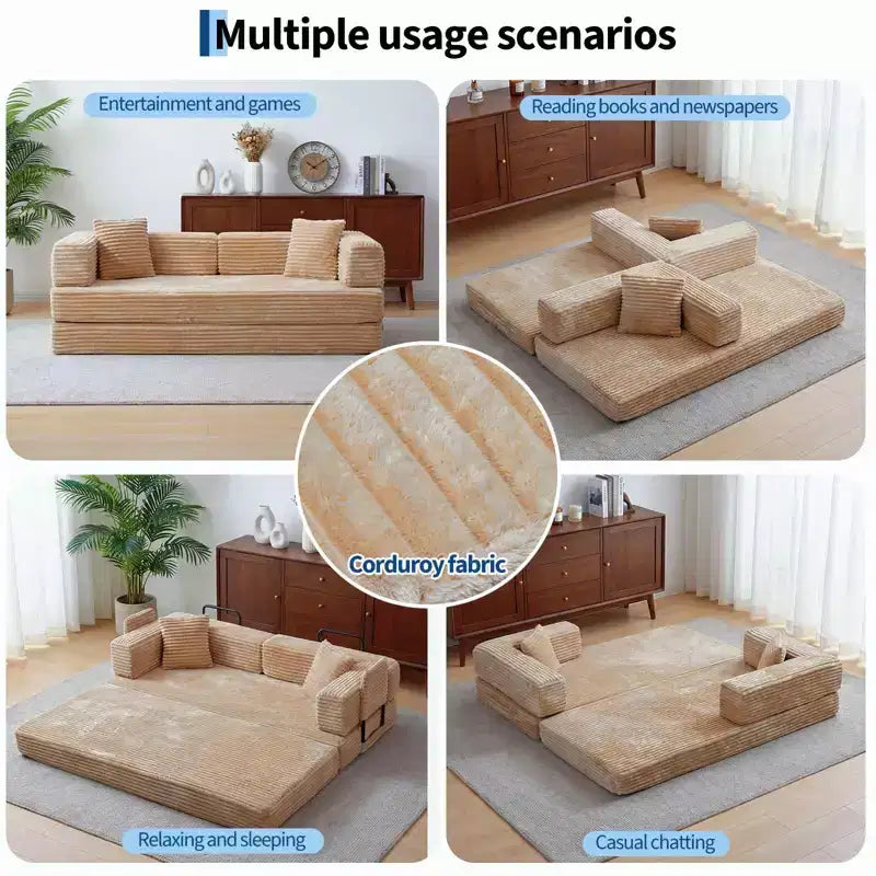 80.7 5-in-1 Convertible Sleeper Sofa Bed â€?Corduroy, 1200 lbs, No Assembly